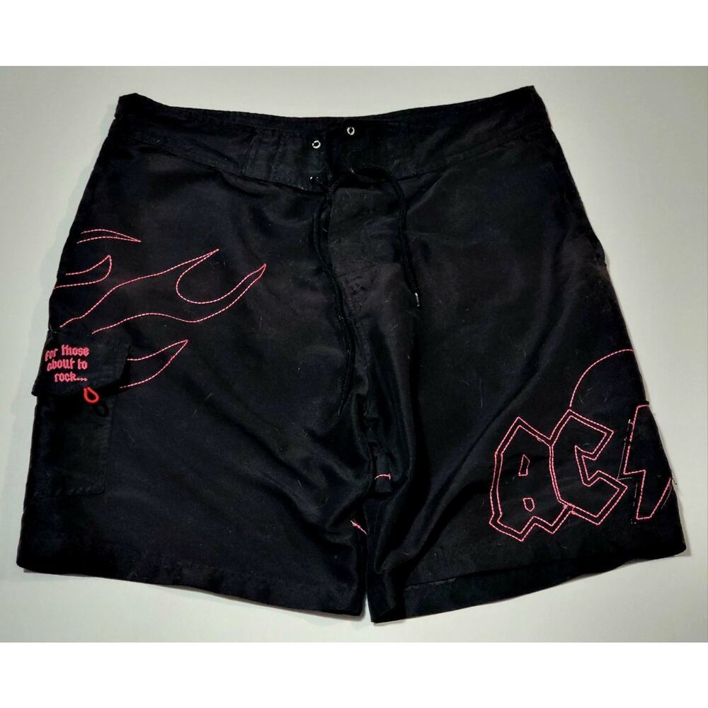 Rare AC/DC Rockware Swim Surf Board Shorts Trunks Black/Red/Pink Men's Size 36